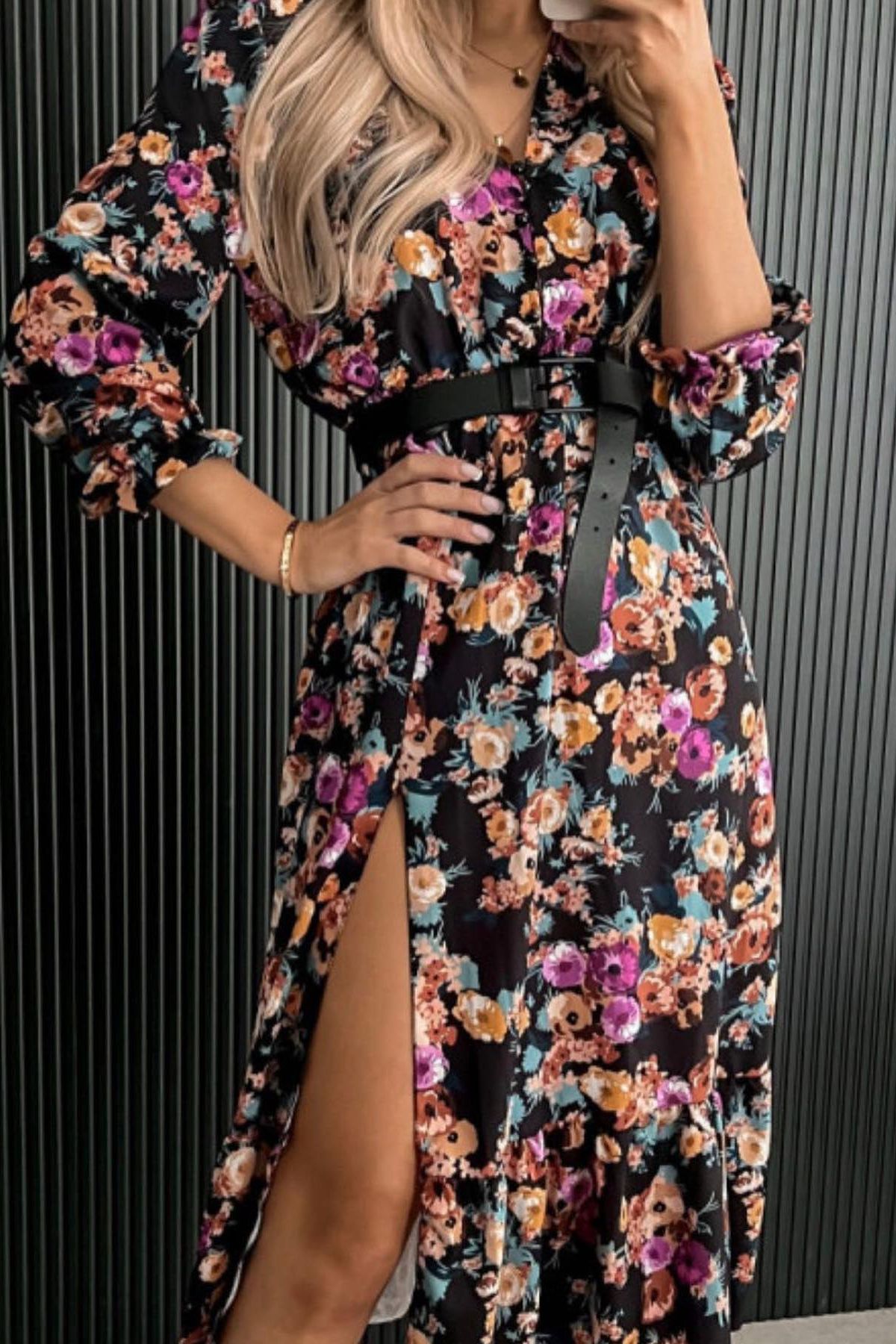 Davina Black Floral Midi Dress sold by Va Va Voom product image thumbnail 2