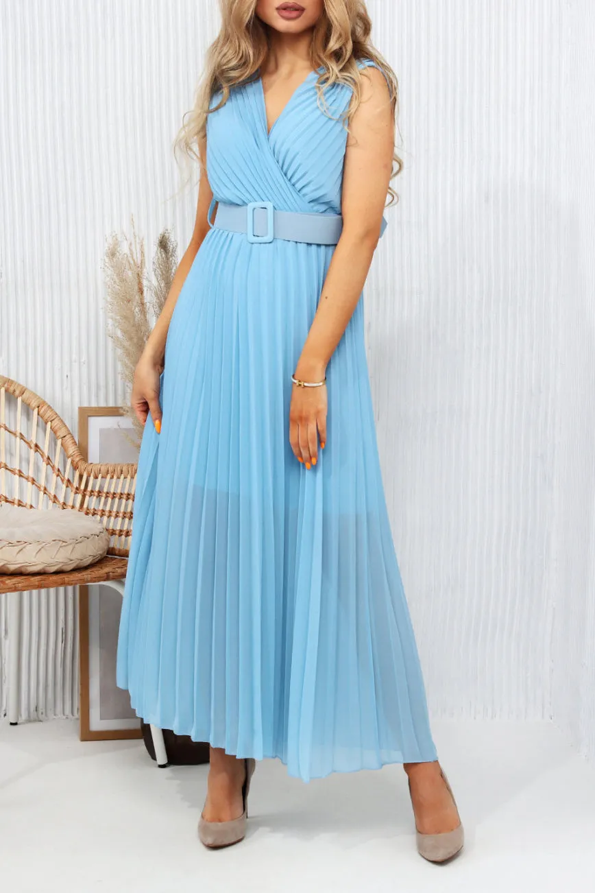 Danielle Powder Blue Chiffon Pleated Dress sold by Va Va Voom