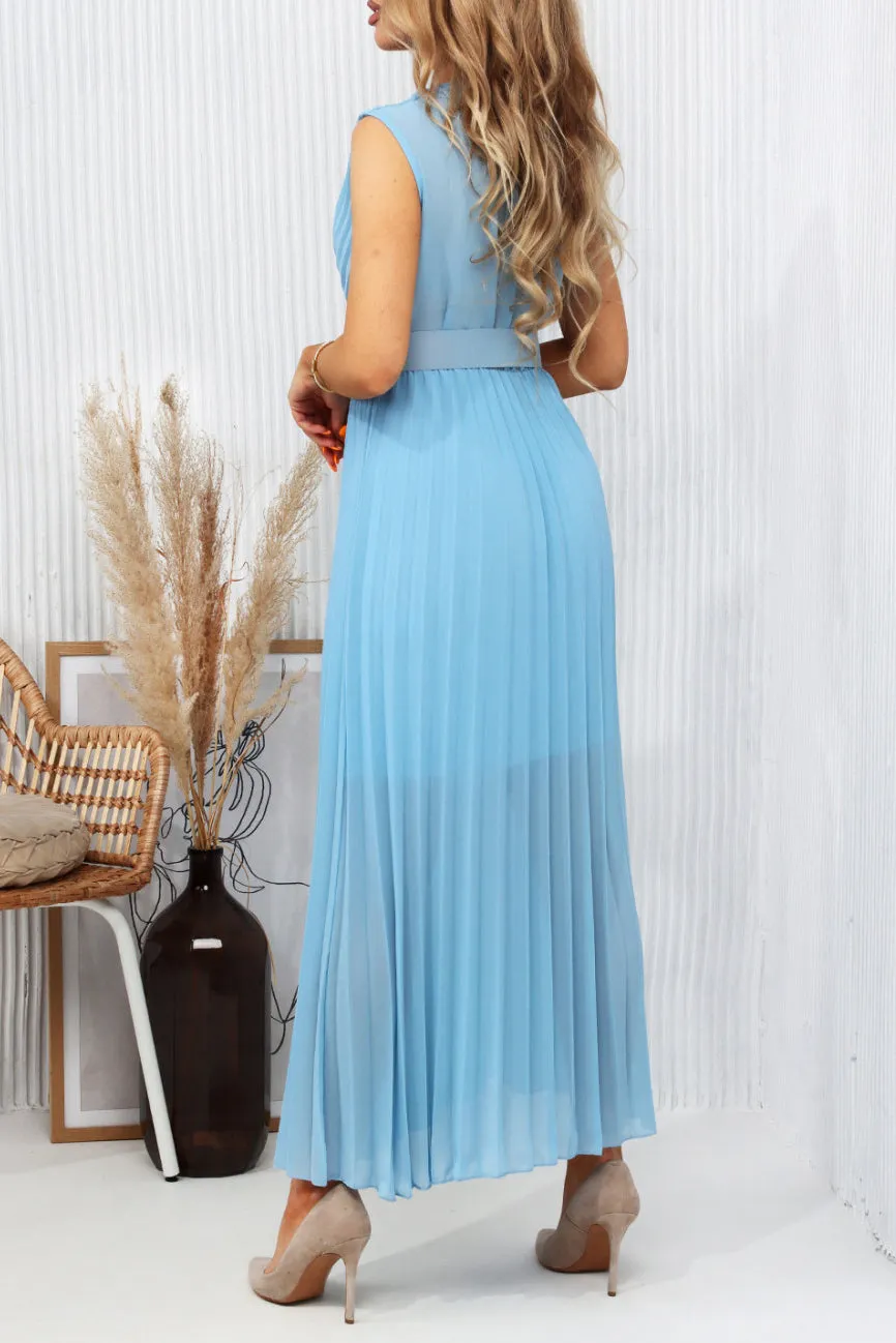 Danielle Powder Blue Chiffon Pleated Dress sold by Va Va Voom product image thumbnail 2