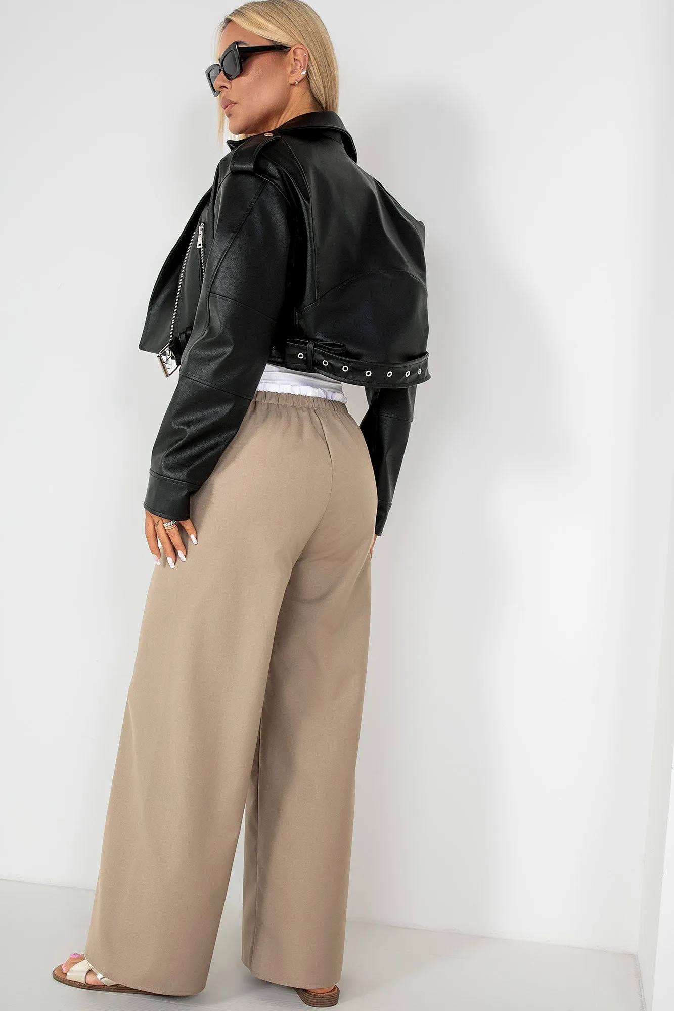 Palmira Taupe Wide Leg Trousers sold by Va Va Voom product image thumbnail 2