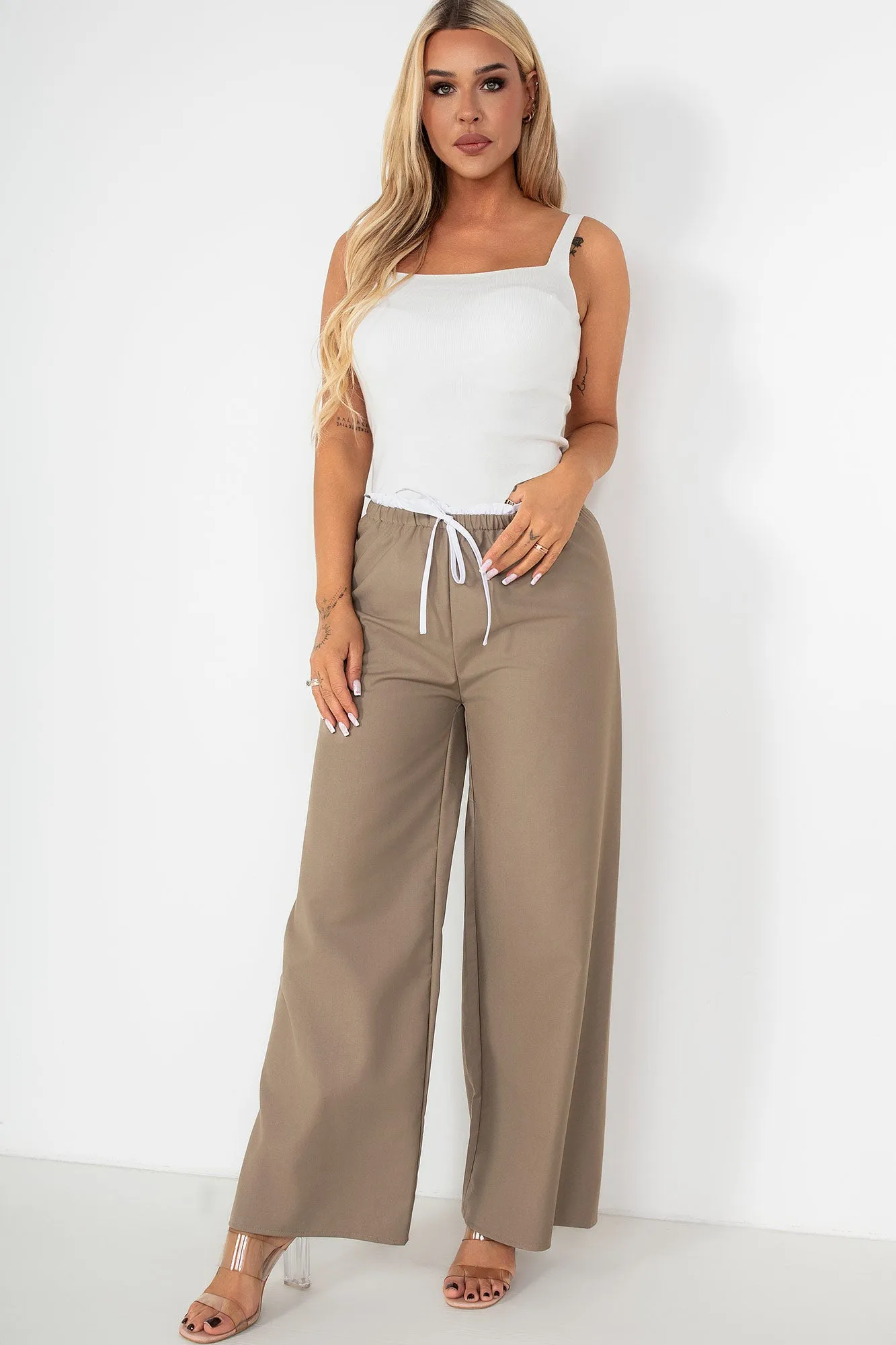 Palmira Taupe Wide Leg Trousers sold by Va Va Voom product image thumbnail 4