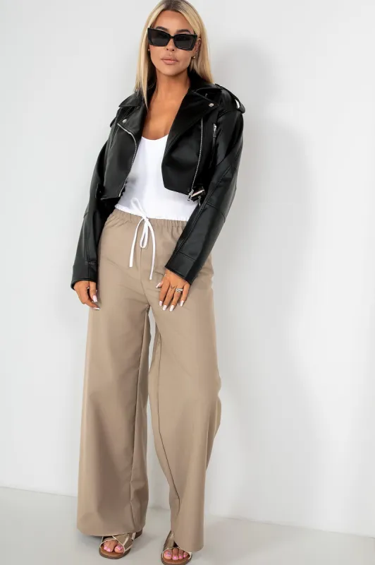 Palmira Taupe Wide Leg Trousers sold by Va Va Voom