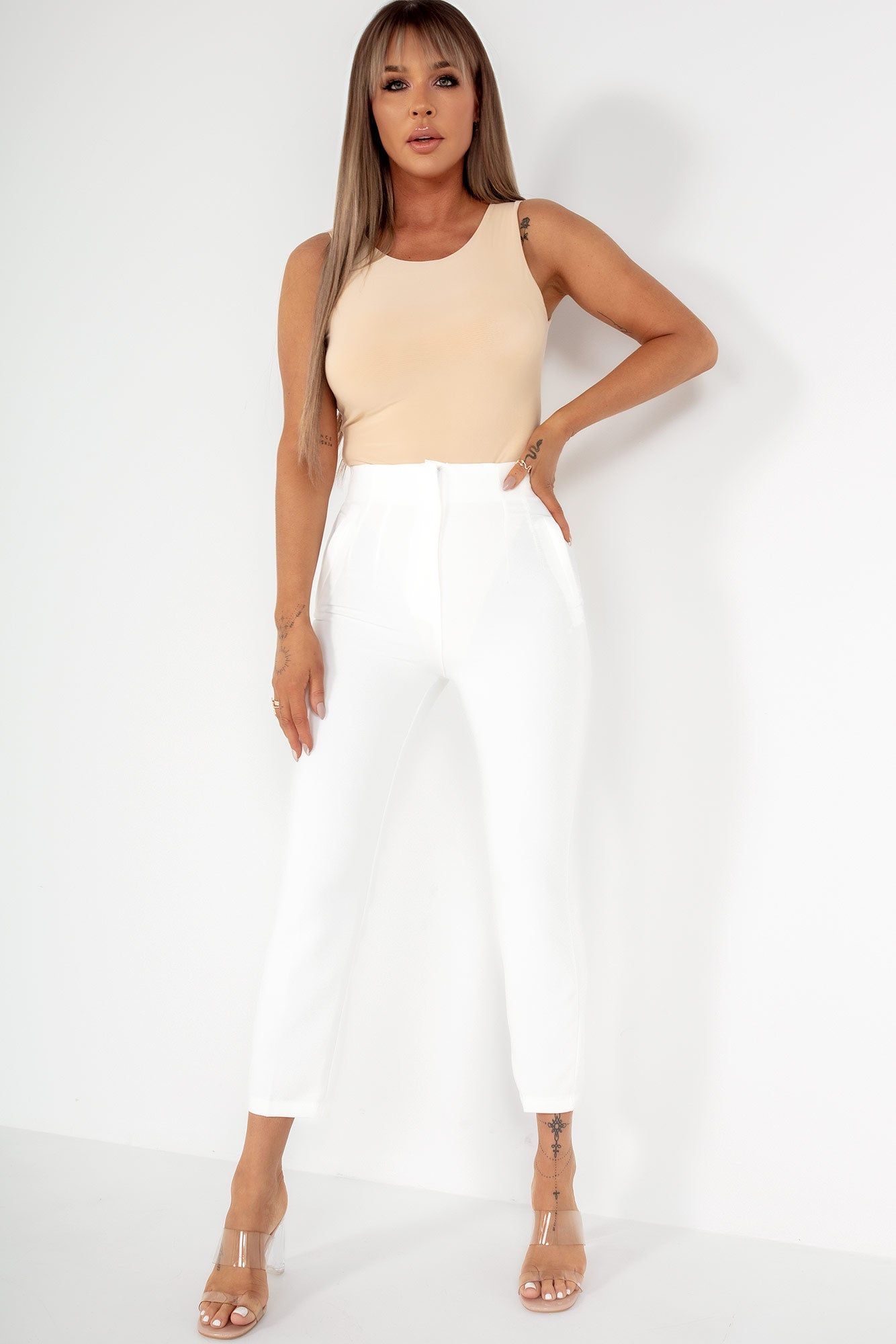 Ohanna White Cigarette High Waist Trousers sold by Va Va Voom