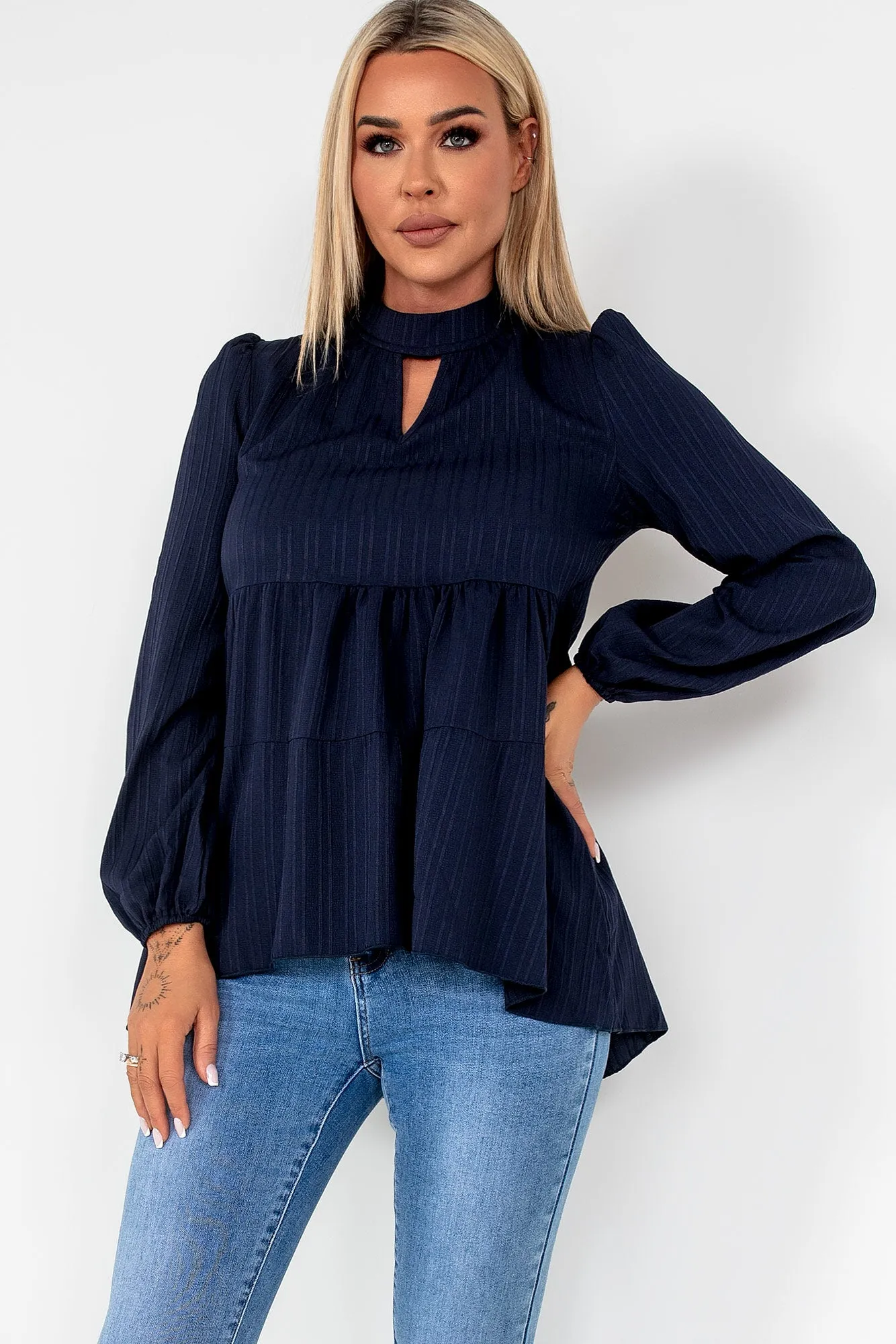 Pearla Navy Smock Top sold by Va Va Voom