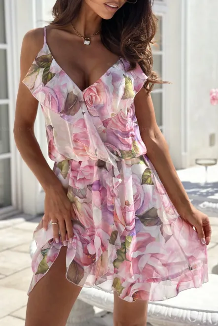 Ruby Pink Floral Chiffon Dress sold by Va Va Voom
