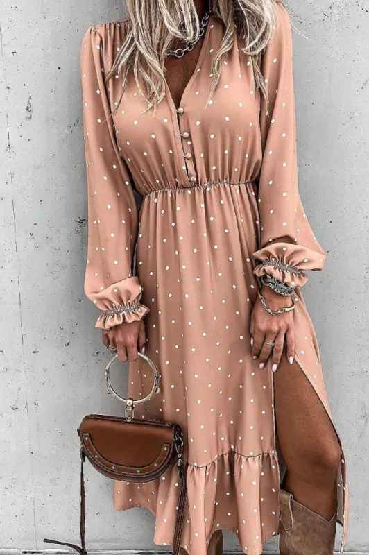 Candy Nude Polka Dot Midi Dress sold by Va Va Voom