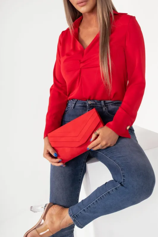 Stella Red Suedette Clutch Bag sold by Va Va Voom