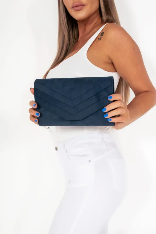 Stella Navy Suedette Clutch Bag sold by Va Va Voom