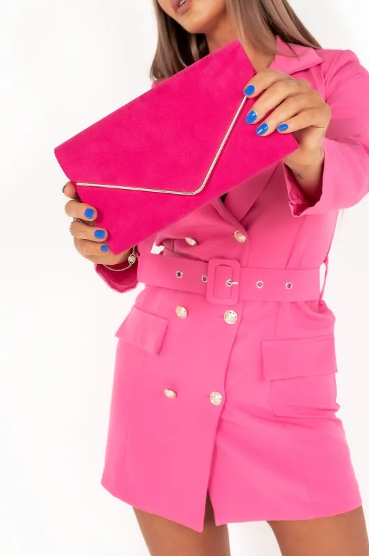 Pamela Fuchsia Gold Trim Clutch sold by Va Va Voom