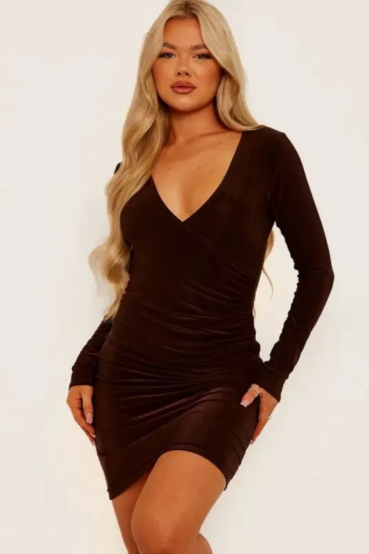 Caprina Chocolate Slinky Dress sold by Va Va Voom