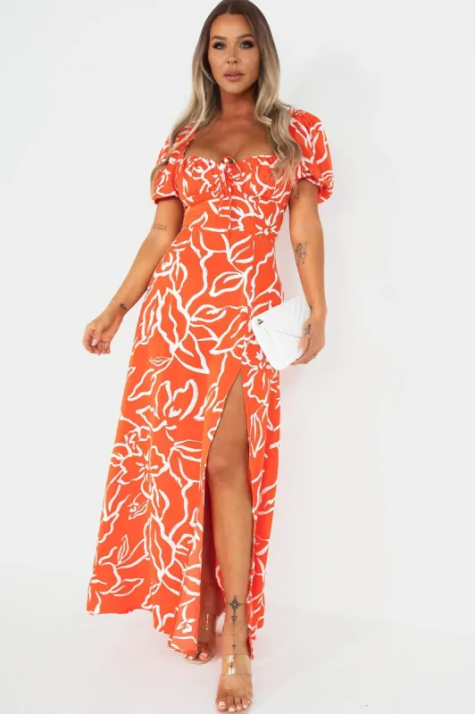 Pia Orange Print Midi Dress sold by Va Va Voom