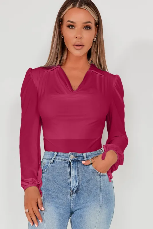 Calzia Pink Slinky Collared Bodysuit sold by Va Va Voom