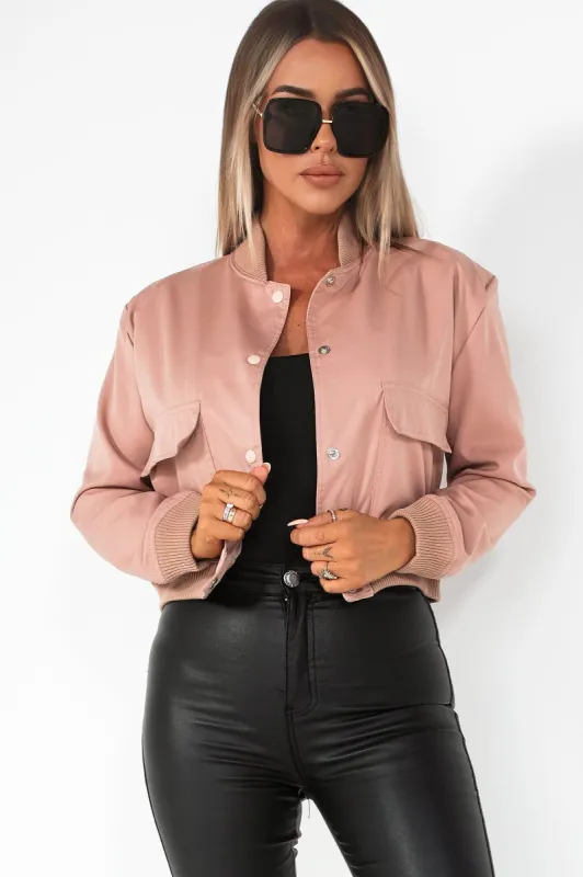 Danica Dusty Pink Bomber Jacket sold by Va Va Voom