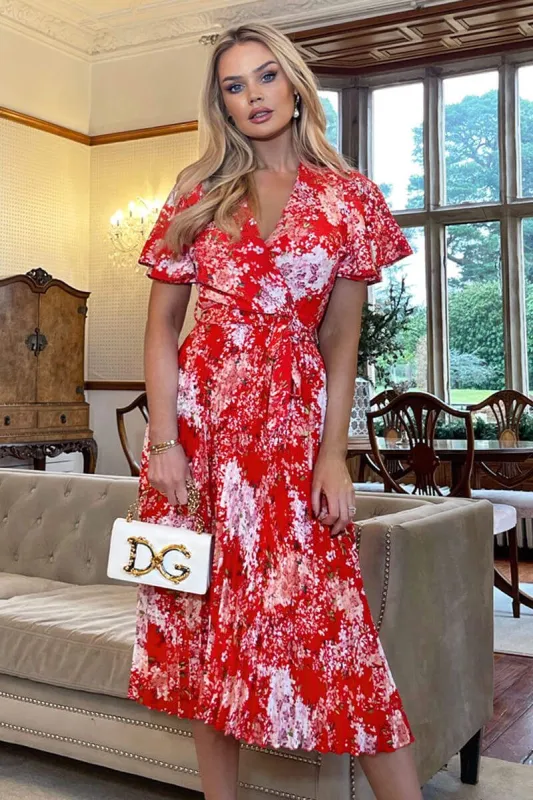 AX Paris Tatiana Red Floral Printed Midi Dress sold by Va Va Voom