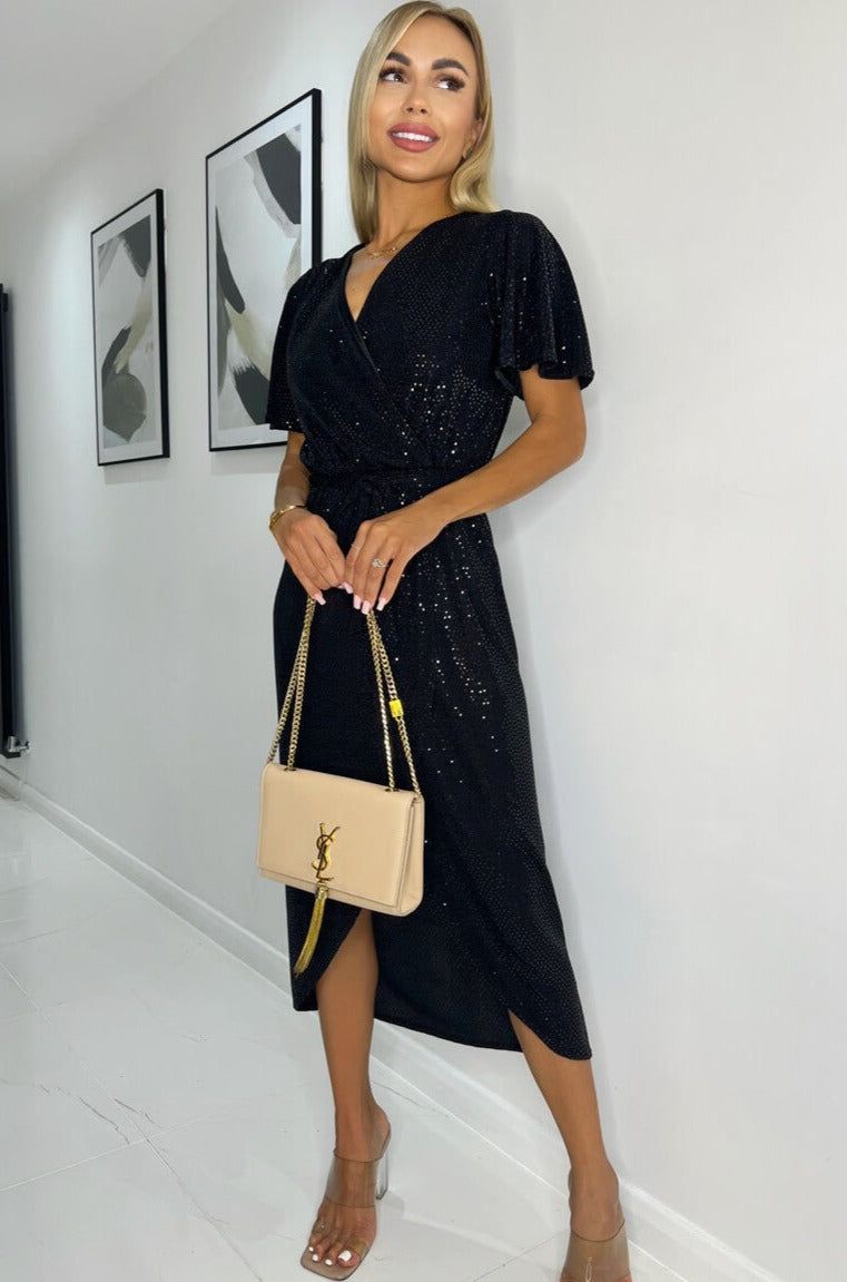 AX Paris Ramona Black Sequin Wrap Dress sold by Va Va Voom product image thumbnail 3