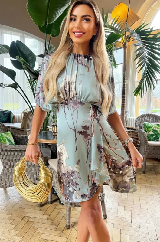 AX Paris Devina Duck Egg Satin Print Dress sold by Va Va Voom