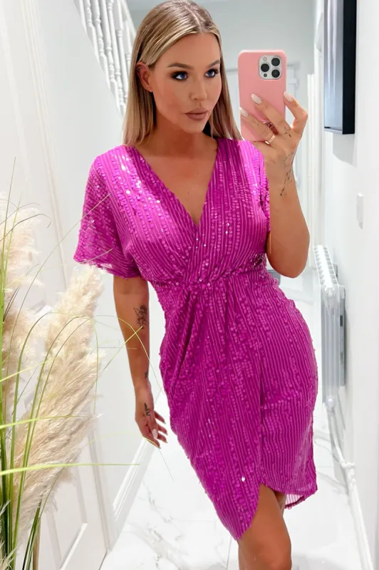 Girl In Mind Novah Magenta Sequin Dress sold by Va Va Voom
