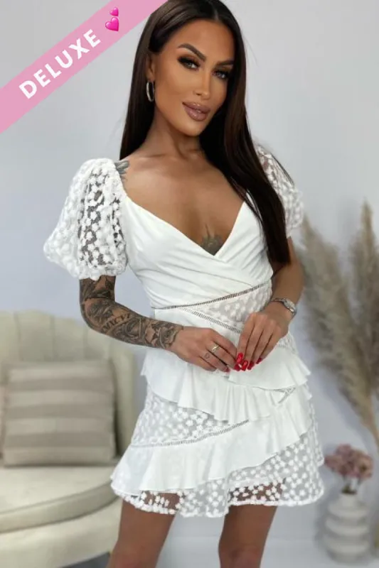 Ohana White Floral Frill Dress sold by Va Va Voom