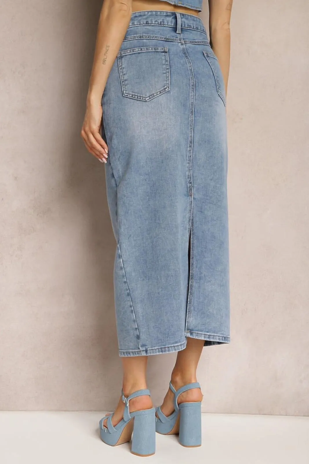 Lyla Blue Denim Button Front Skirt sold by Va Va Voom product image thumbnail 2