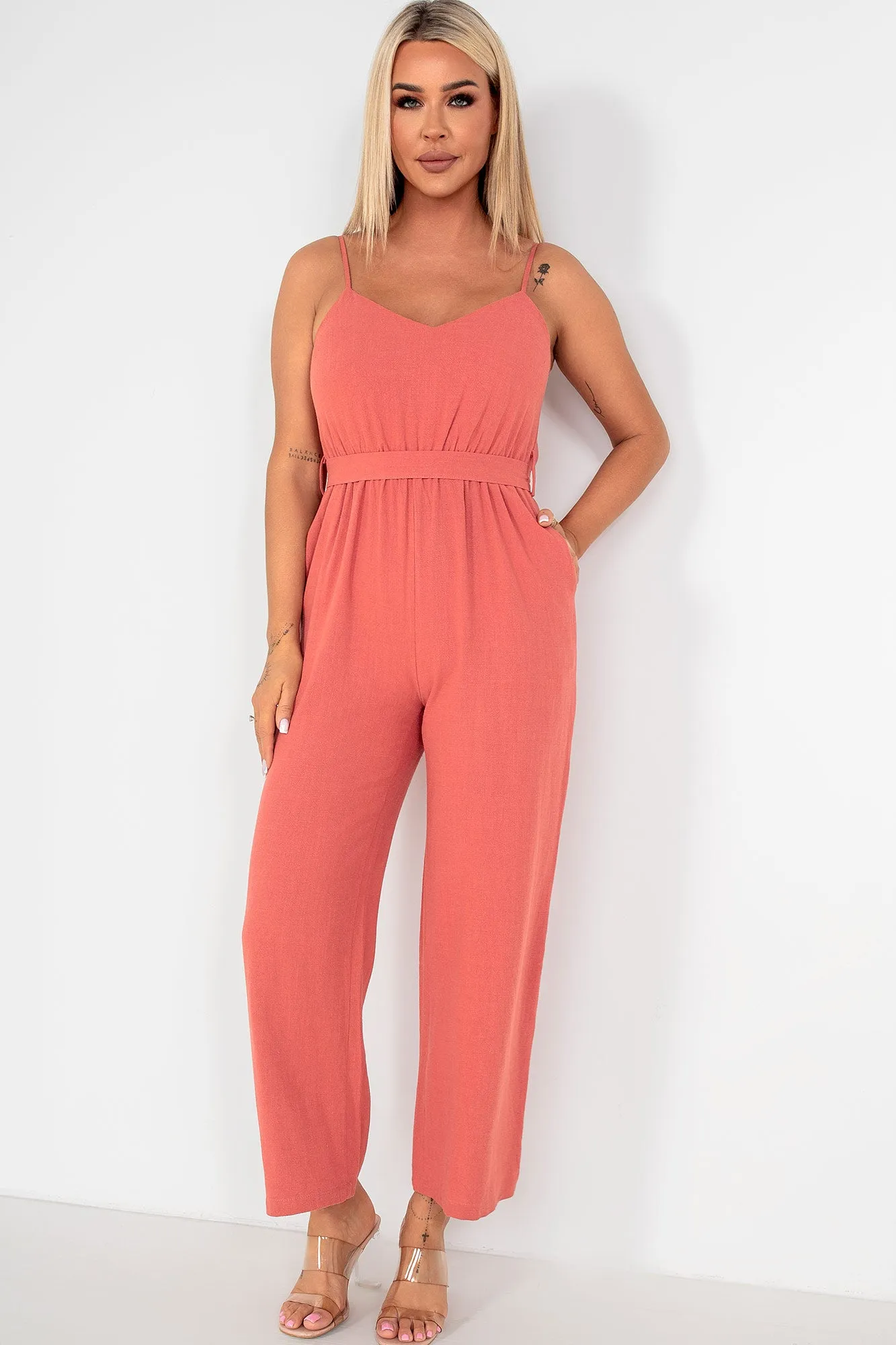 Cathy Rust Linen Jumpsuit sold by Va Va Voom product image thumbnail 3