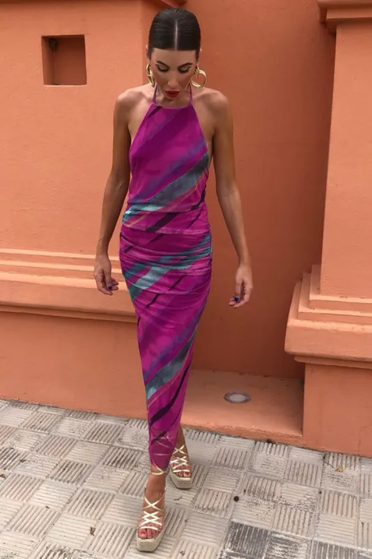 Catalina Magenta Print Midi Dress sold by Va Va Voom