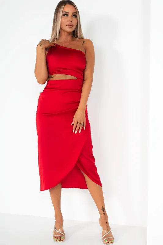 Novalie Red Satin Cut Out Dress sold by Va Va Voom