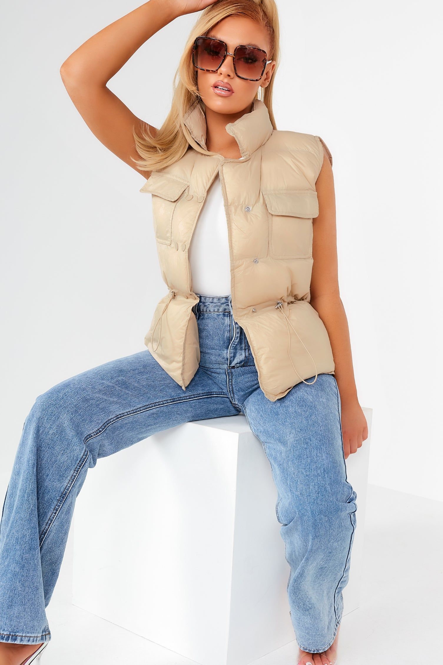 Ariane Stone Puffer Gilet sold by Va Va Voom product image thumbnail 5