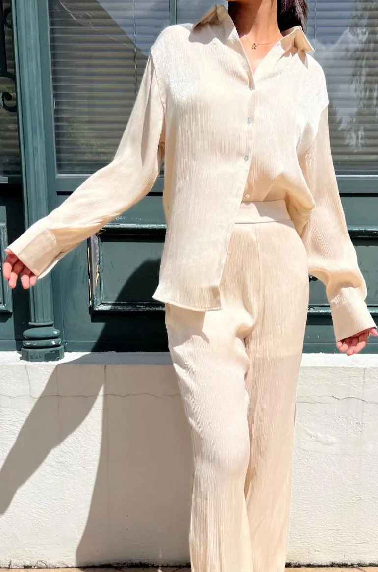 Ellie Cream Shimmer Shirt sold by Va Va Voom