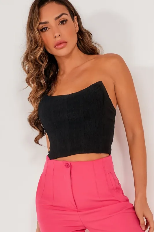 Gwen Black Bandeau Corset Top sold by Va Va Voom