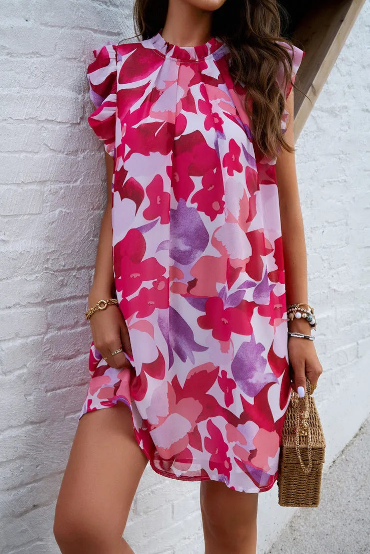 Mariah Red Chiffon Print Dress sold by Va Va Voom