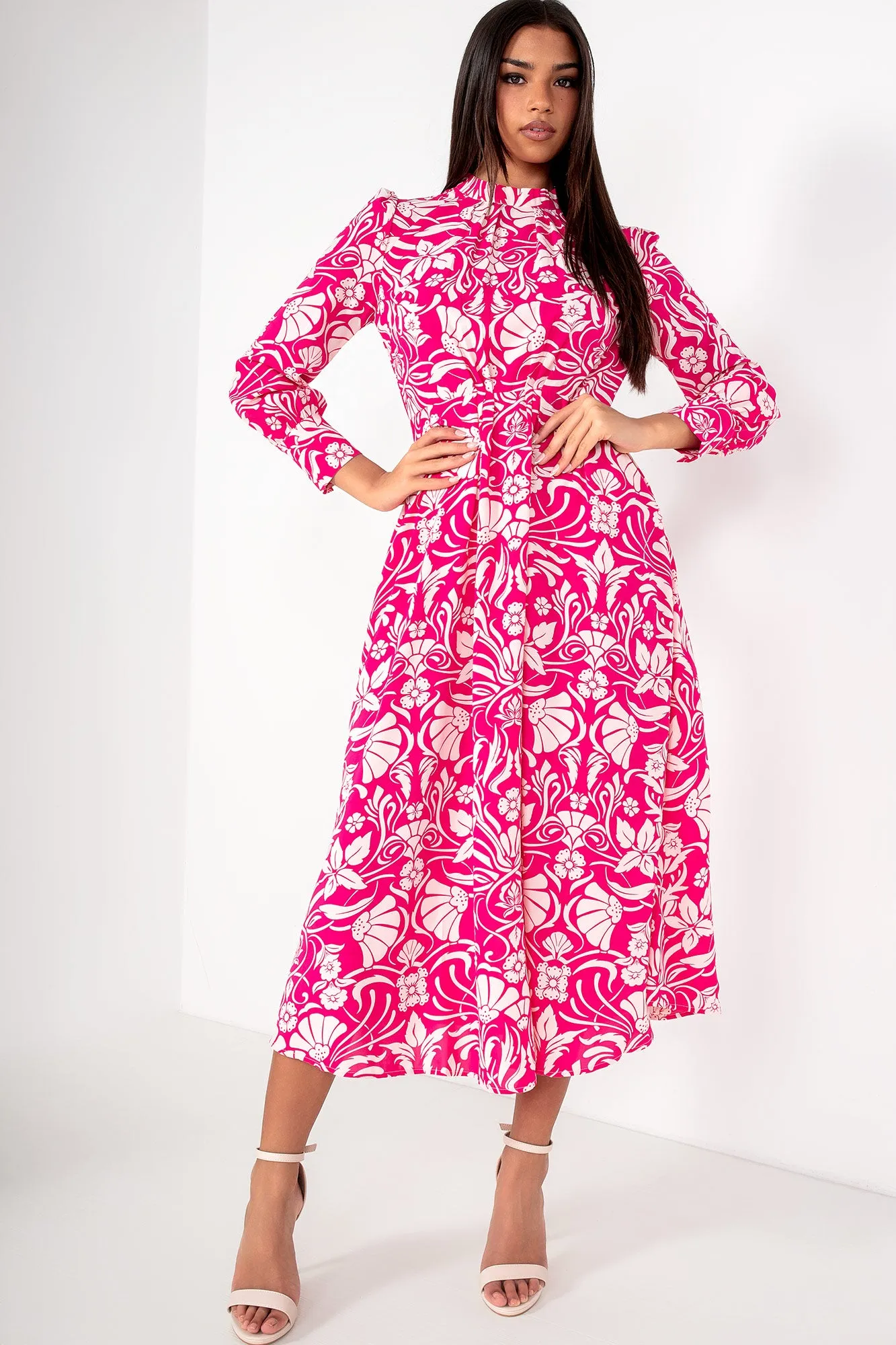 Nichola Pink Floral Midi Dress sold by Va Va Voom