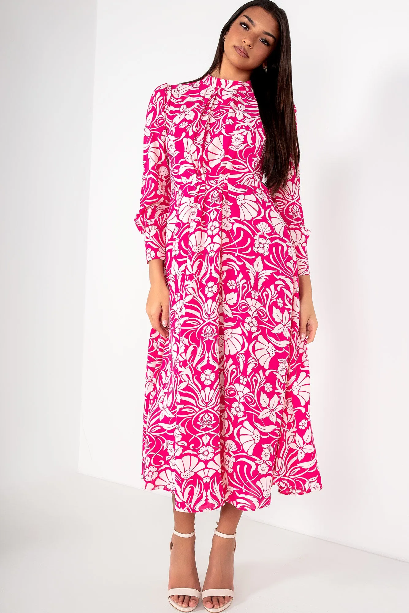 Nichola Pink Floral Midi Dress sold by Va Va Voom product image thumbnail 4