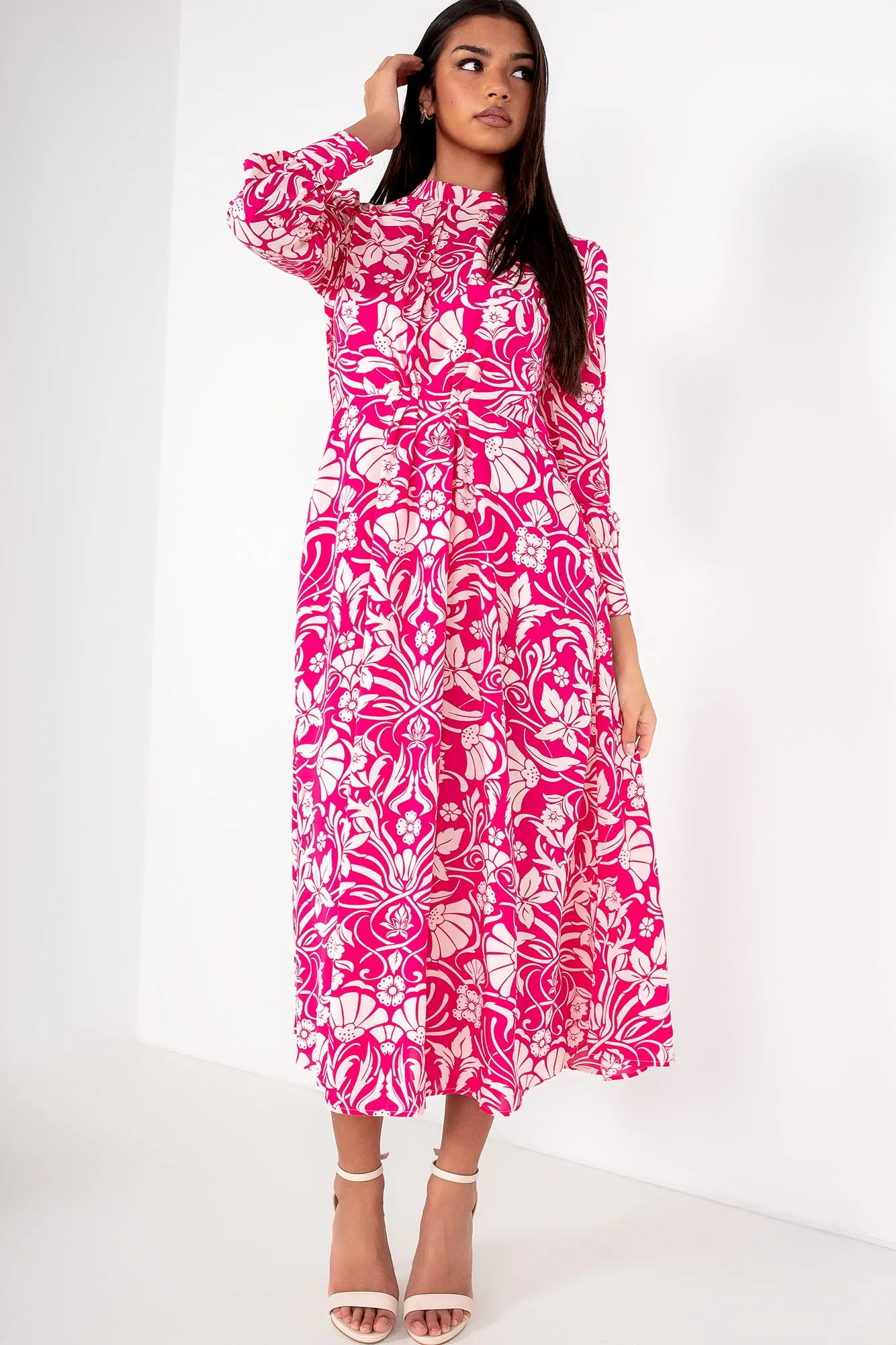Nichola Pink Floral Midi Dress sold by Va Va Voom product image thumbnail 3