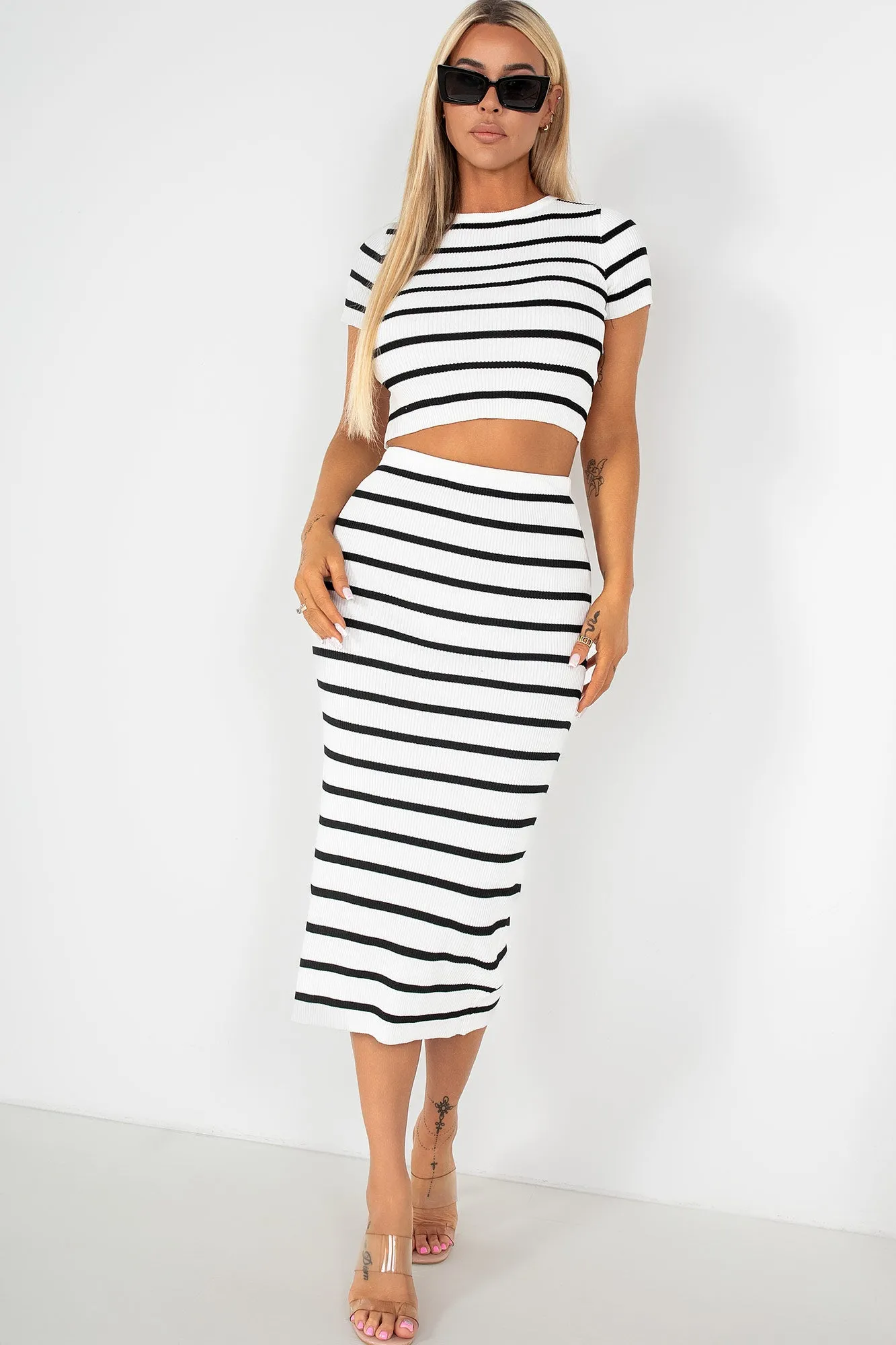 Reneta White Striped Knit Co Ord sold by Va Va Voom product image thumbnail 4
