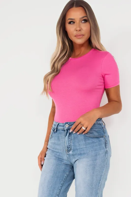 Blair Pink Short Sleeve Bodysuit sold by Va Va Voom