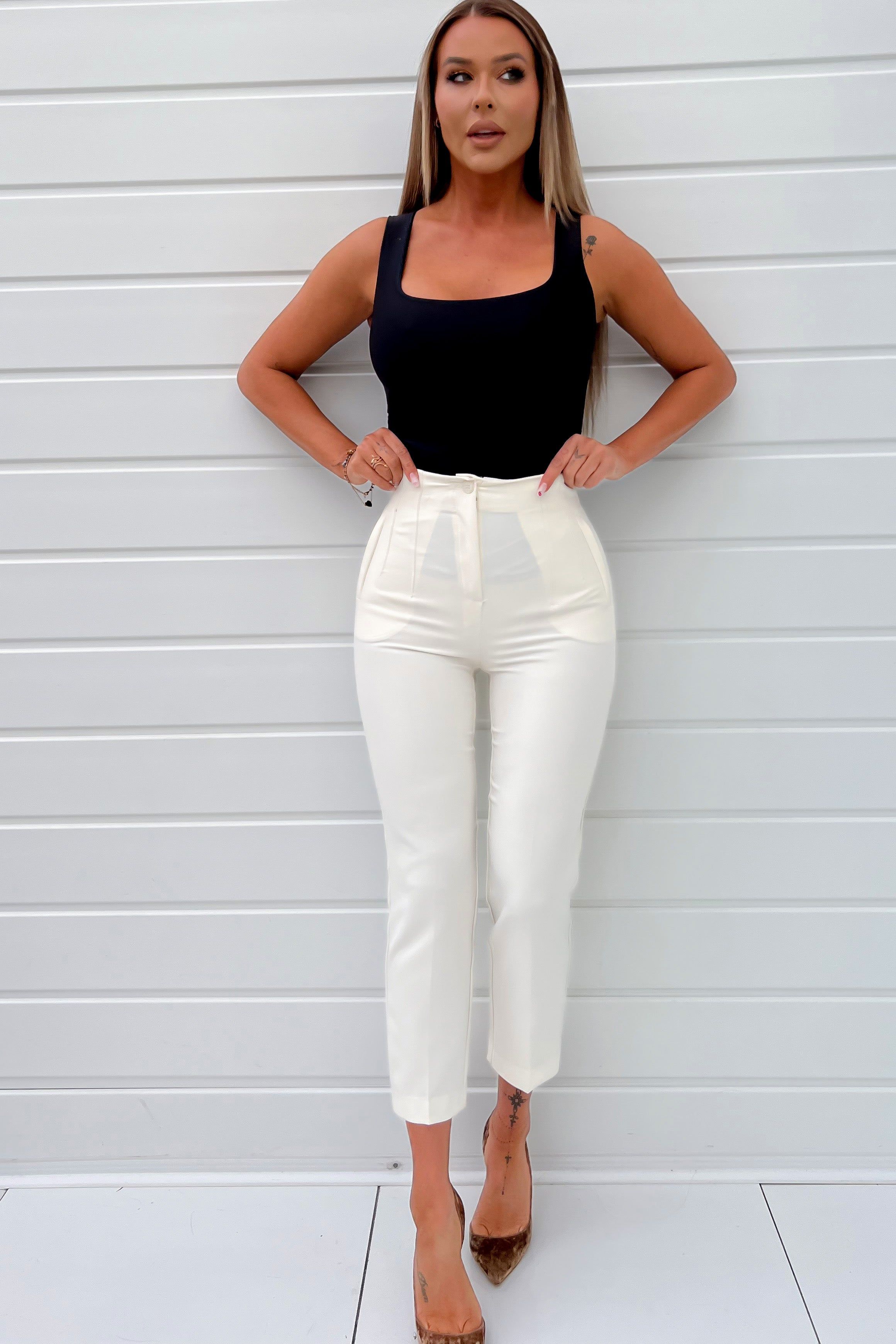 Maddie Cream High Waist Trousers sold by Va Va Voom product image thumbnail 3