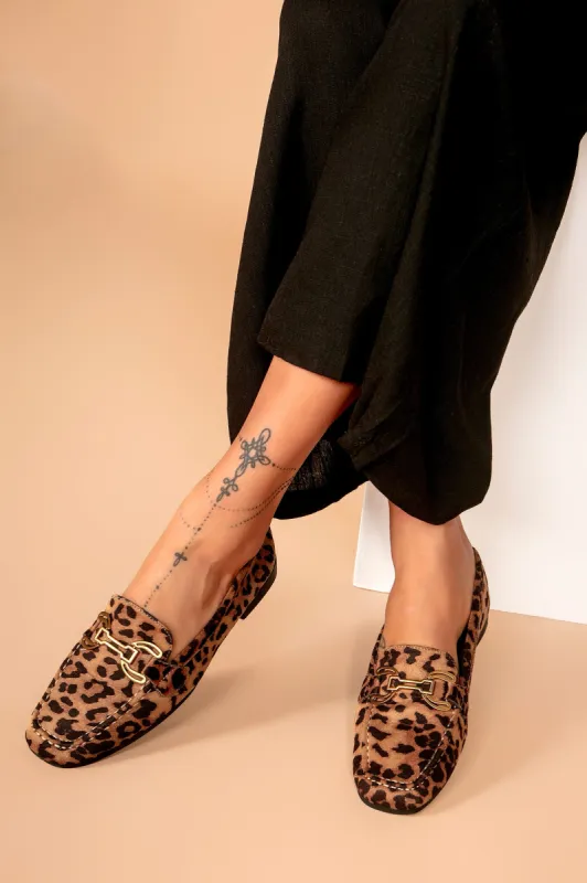 Harlee Leopard Print Suedette Loafers sold by Va Va Voom