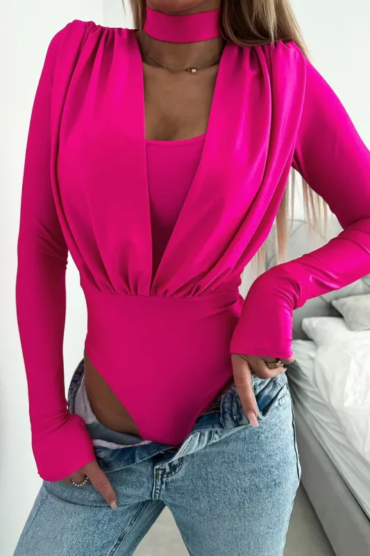 Frances Pink Choker Bodysuit sold by Va Va Voom