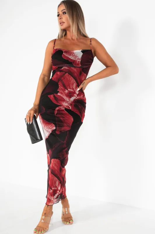 Girl In Mind Daniella Black Mesh Floral Dress sold by Va Va Voom