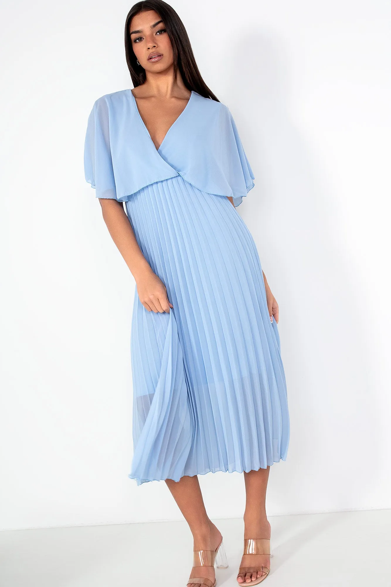 Katalina Powder Blue Chiffon Pleated Dress sold by Va Va Voom