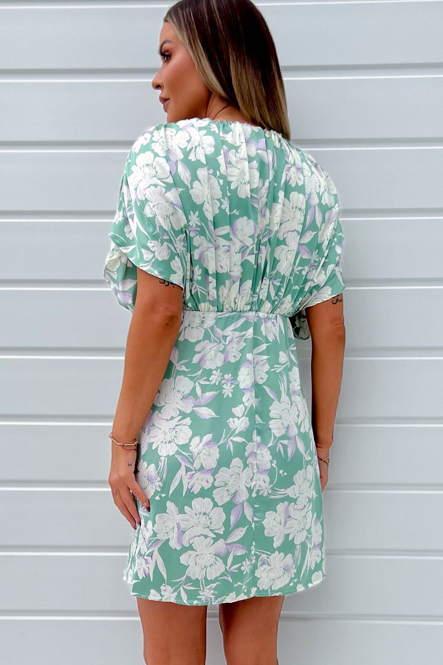 AX Paris Linda Green Satin Floral Dress sold by Va Va Voom product image thumbnail 2