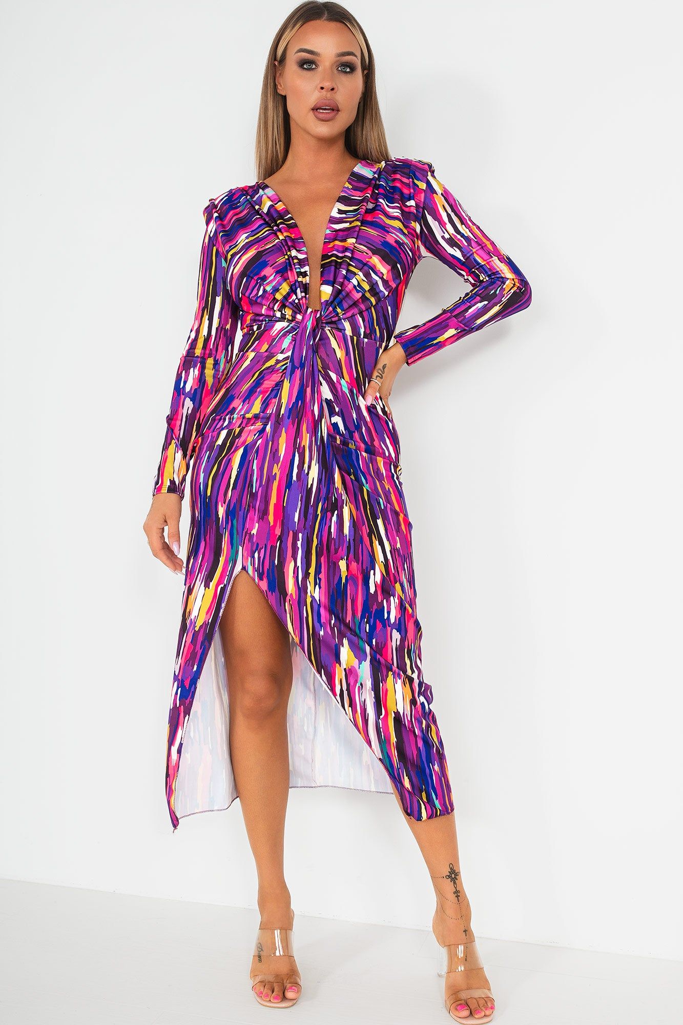 Ivy Purple Printed Knot Front Midi Dress sold by Va Va Voom product image thumbnail 2