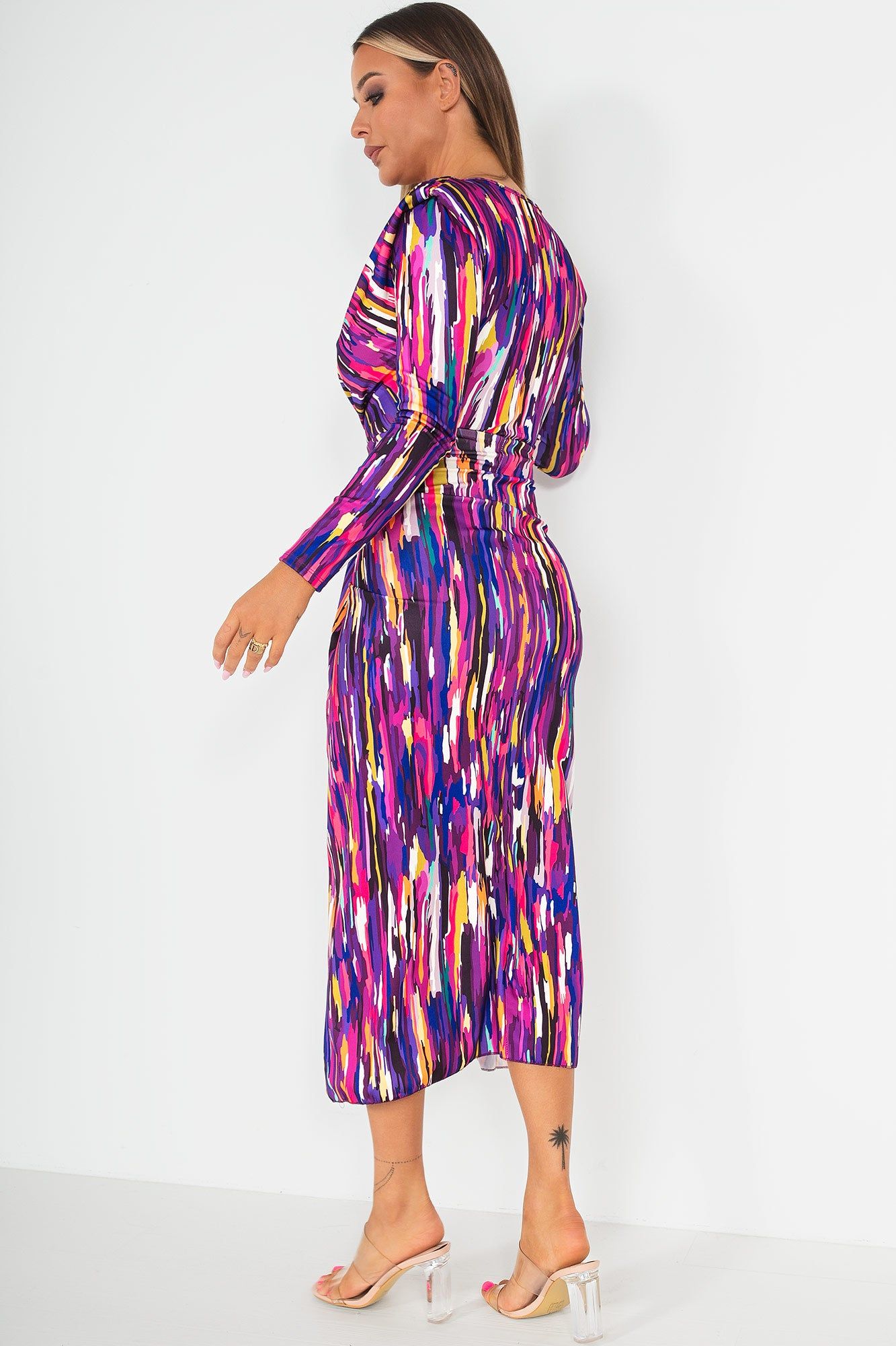 Ivy Purple Printed Knot Front Midi Dress sold by Va Va Voom product image thumbnail 3