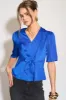 Caryn Royal Blue Satin Tie Front Top sold by Va Va Voom