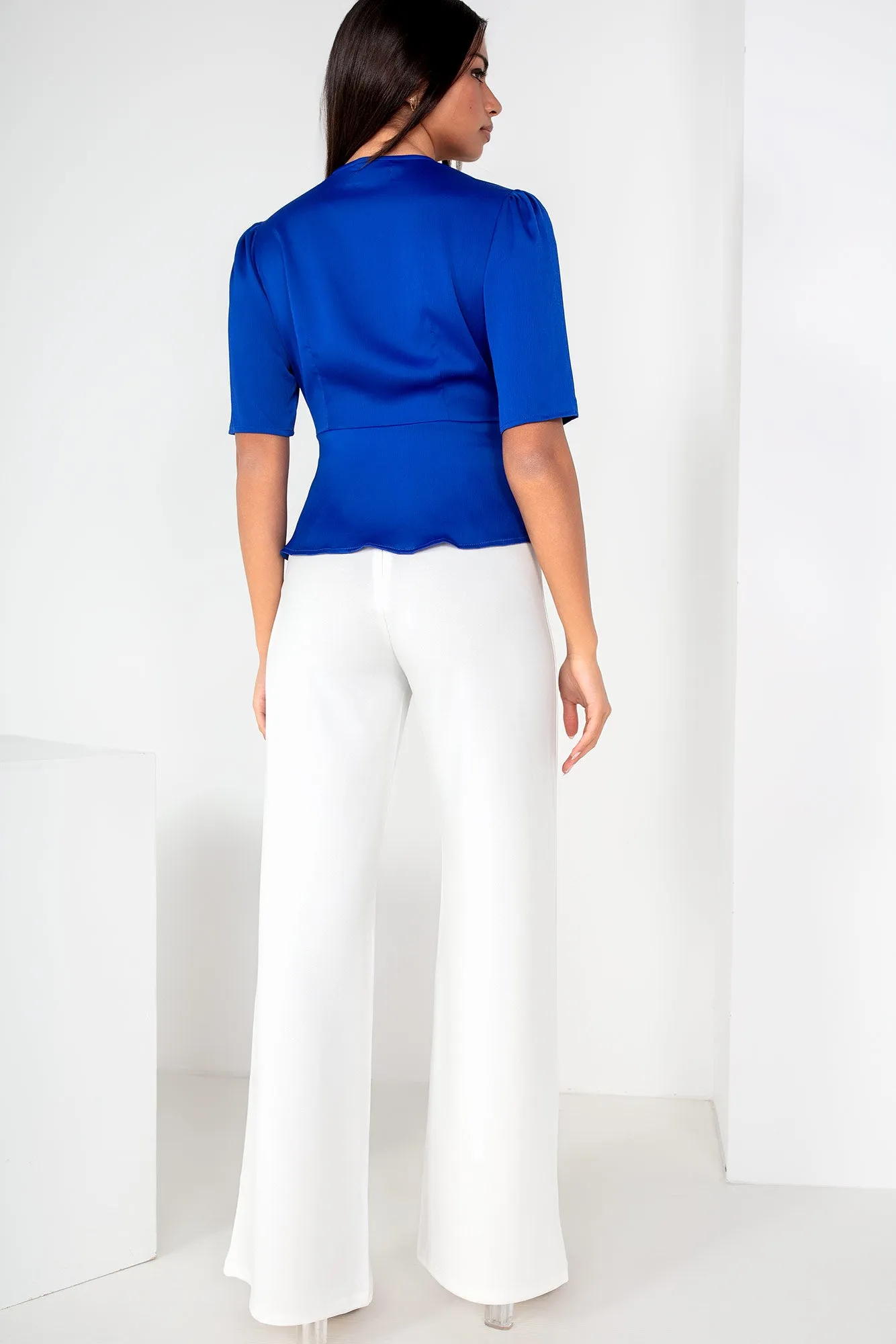 Caryn Royal Blue Satin Tie Front Top sold by Va Va Voom product image thumbnail 2
