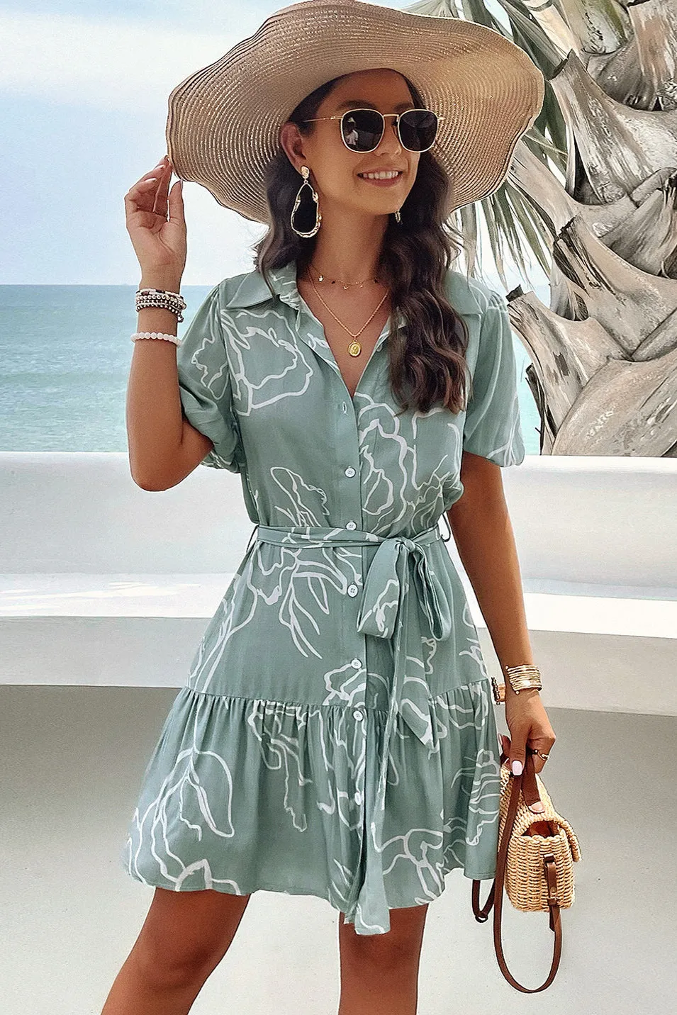 Lila Sage Print Shirt Dress sold by Va Va Voom product image thumbnail 3