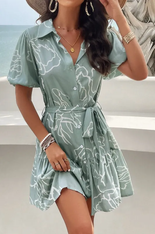 Lila Sage Print Shirt Dress sold by Va Va Voom