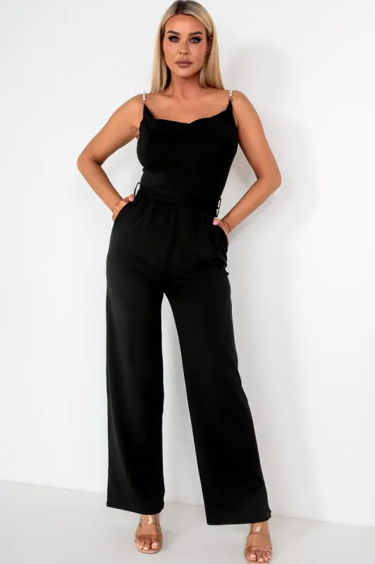 Ensley Black Belted Jumpsuit sold by Va Va Voom