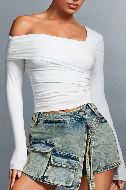 Fiorella White Asymmetric Top sold by Va Va Voom