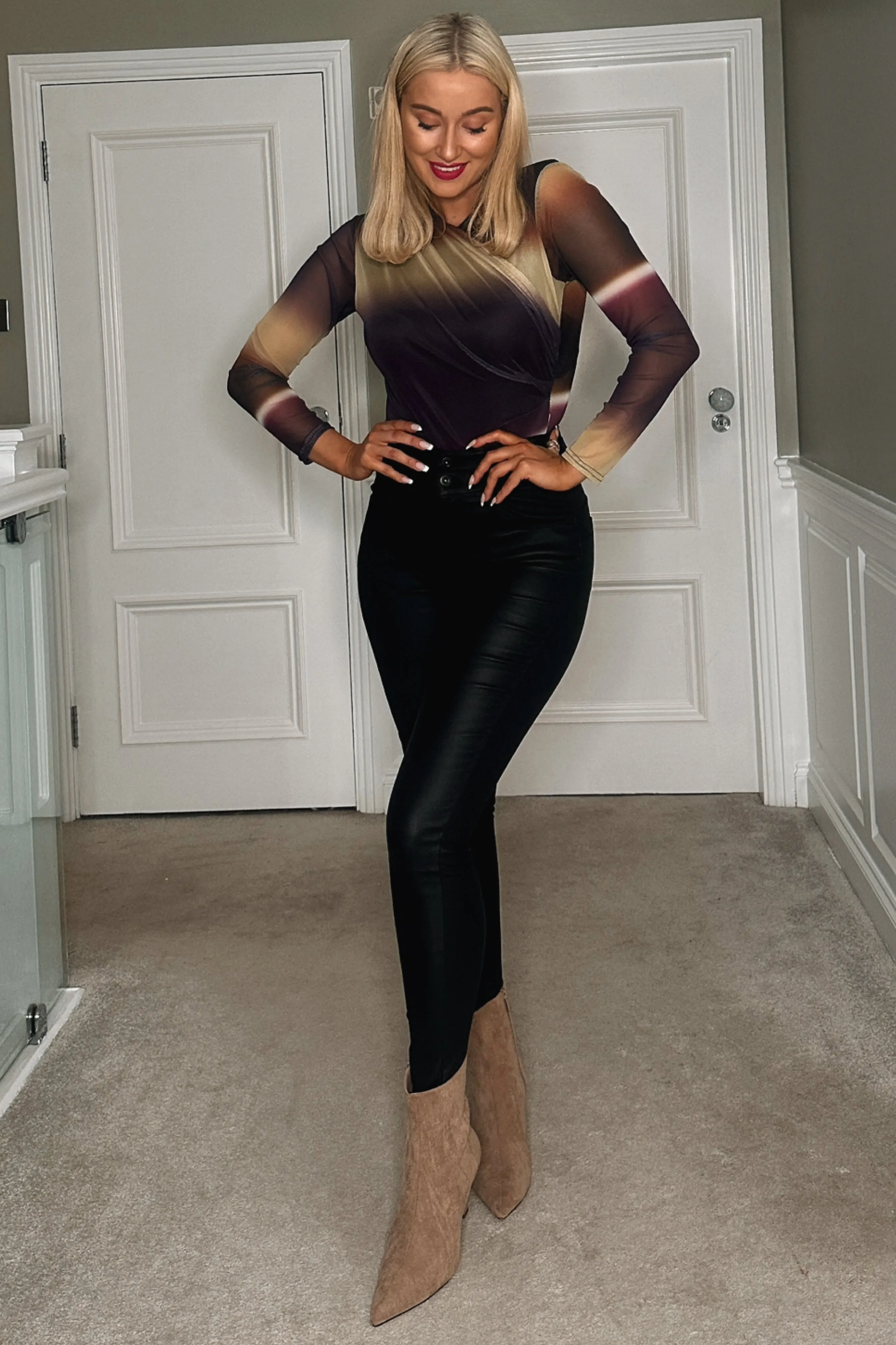 AX Paris Fia Plum Mesh Print Bodysuit sold by Va Va Voom product image thumbnail 5